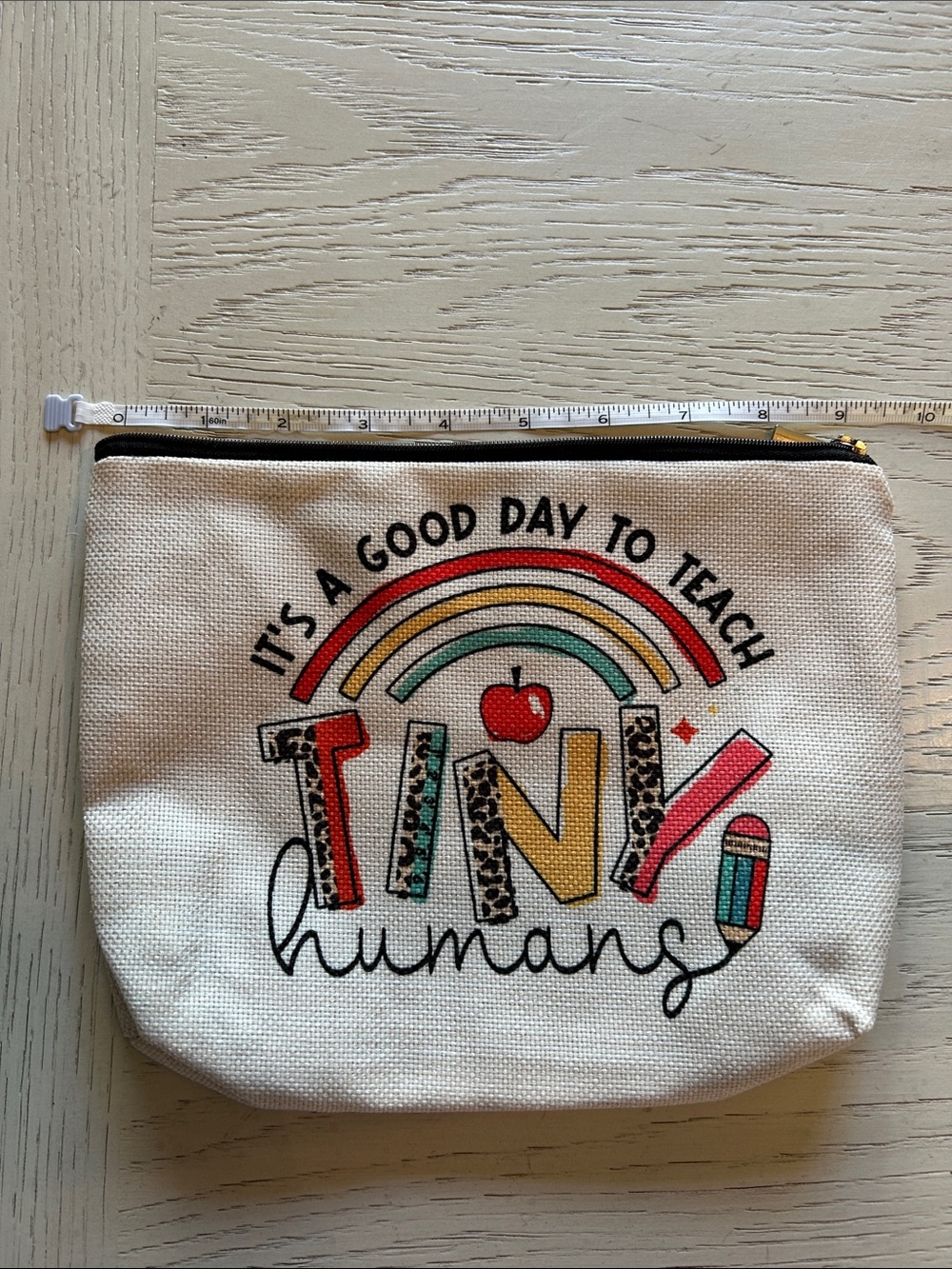 Teacher Gift Canvas Zip Pouch - Rainbow Apple Design - Picture 4 of 4